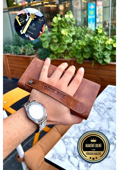 Montana Unisex Taba Hakiki Deri Manyetik Telefon Cüzdanı - Isim'e Özel Baskı Taba