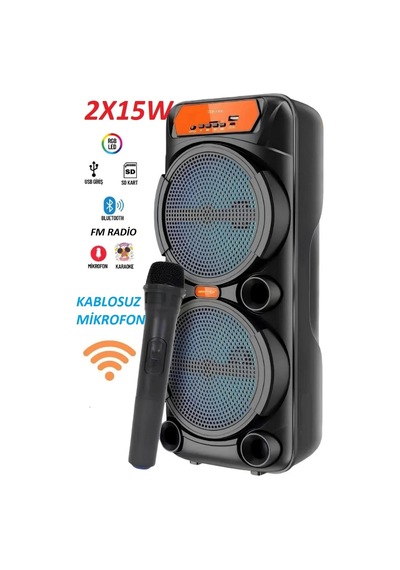6.5 İnc 30 W Karaoke Mikrofon Çift Hoparlör Bluetooth Rgb Işıklı Taşınabilir Kablosuz Speaker Mikrofonlu Gts-1880 Siyah - 888166129