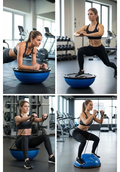 T181 M Bosu Ball Denge Topu 45 Cm Pilates Aleti Direnç Lastiği + Pompa Dahil Kaymaz Taban