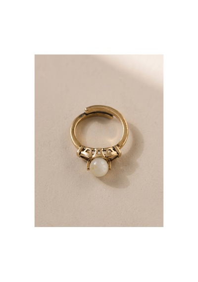 Esoo Jewelry Vintage Taşlı Bohem Ayarlanabilir Kadın Yüzük Antik Pirinç - Ay Taşı Beyaz