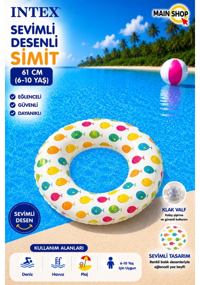 Mainshop Intex Çocuk Deniz Simidi 61 Cm - Havuz Simidi 6-10 Yaş M-59241