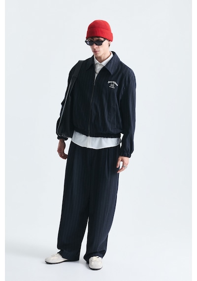 Vamos Oversize Çizgili Ceket Takım Lacivert