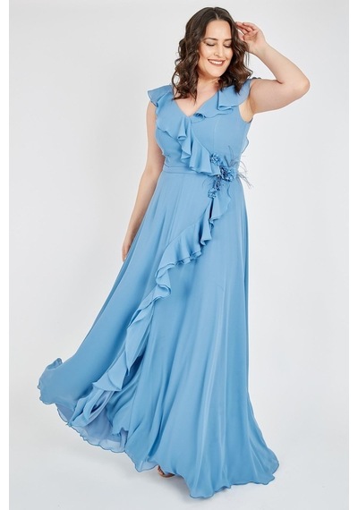 Ladies First Ladıes Fırst Büyük Beden 3507 Indigo Uzun Abiye Elbise