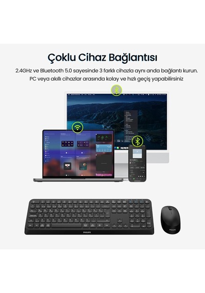 Spt6407 Bluetooth Kablosuz Türkçe Q Klavye Mouse Seti Siyah Diğer