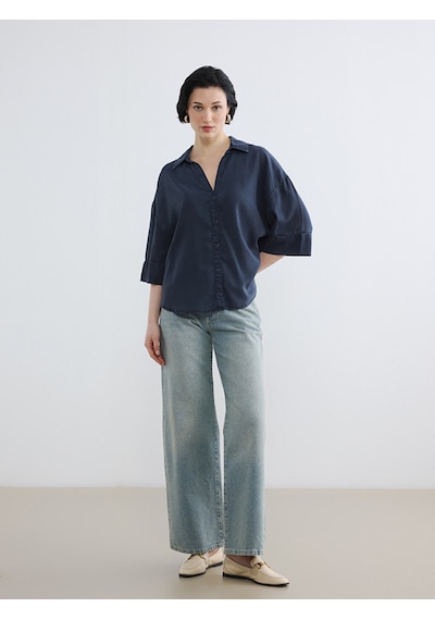Lcw Jeans Lacivert Oversize Kadın Jean Gömlek