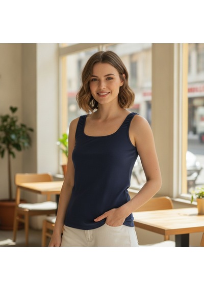 Bonbon Kadın Pamuklu Lacivert Renk Kalın Askılı Havuz Yaka Atlet Bb2594