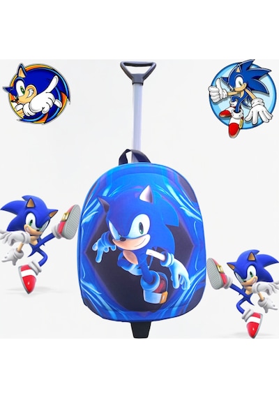 Sonic Anaokulu Kreş Çocuk Valiz Sırt Çantası Çekçekli Sonic Teker