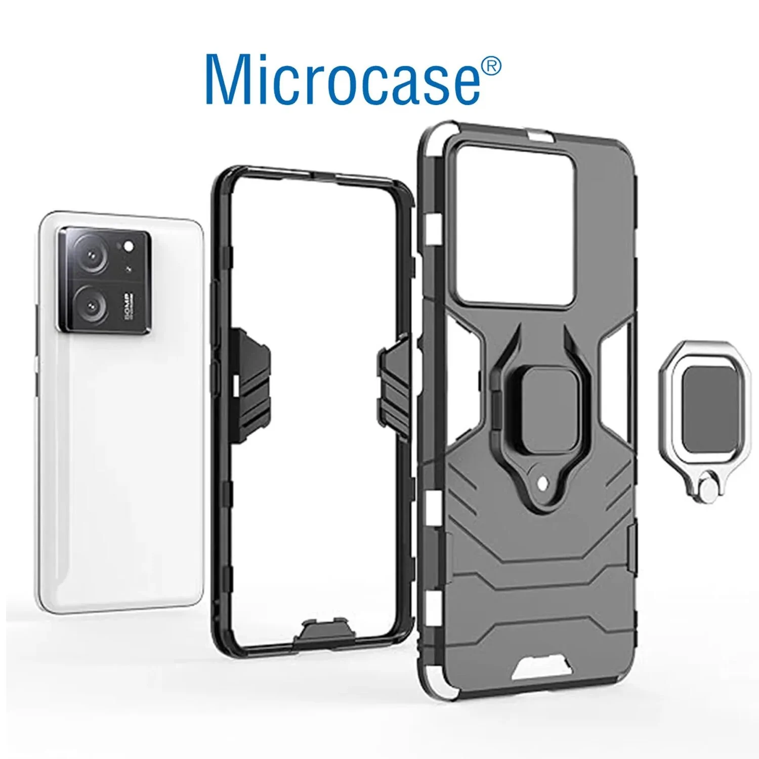 Microcase Xiaomi 13t / 13t Pro / K60 Ultra Batman Serisi Yüzük Standlı Armor Kılıf Siyah -al3349