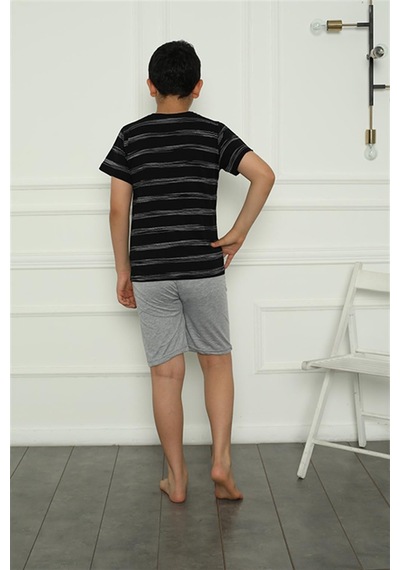 Akbeniz Erkek Çocuk Penye Şortlu Pijama Takım 20392 SIYAH