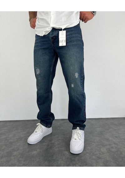 Baggy Rahat Kalıp Bol Paça Erkek Kot Pantolon Yeşil