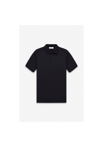 Süvari Siyah Slim Düz Nakışlı Pike Düğmeli Polo Yaka Tişört Ts1014000474-s09