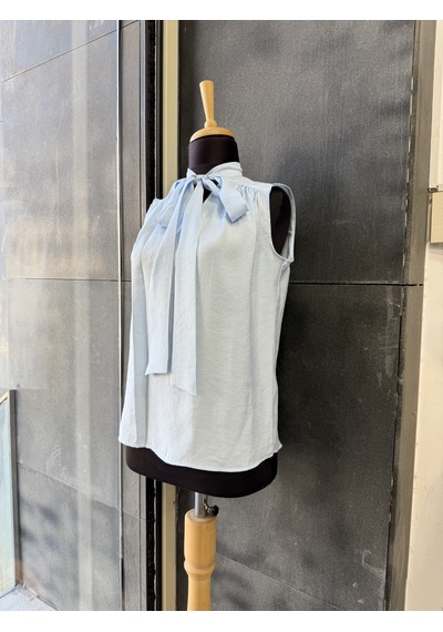 Pera Moda Sıfır Kol Fularlı Modal Yazlık Kadın Gömleği Bebe Mavisi