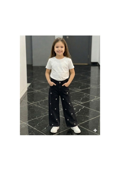 Erdem Kıds Kız Çocuk Jean Pantolon Palazzo Geniş Bol Paça Yıldız Nakışlı Kot Pantolon Siyah Siyah Erdem Kıds Kız Çocuk Jean Pantolon Palazzo Geniş Bol Paça Yıldız Nakışlı Kot Pantolon Siyah Siyah