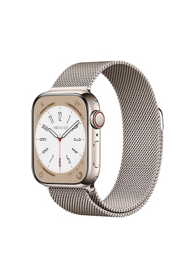 Novstrap Apple Uyumlu  Watch Seri 7/8 45mm Starlight Yıldız Işığı Hasır Örgü Metal Kordon Kayış