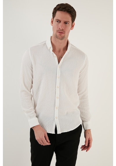 Buratti Pamuklu Çizgili Düğmeli Yaka Uzun Kollu Regular Fit Erkek Gömlek Cf23S112237 Beyaz Buratti Pamuklu Çizgili Düğmeli Yaka Uzun Kollu Regular Fit Erkek Gömlek Cf23S112237 Beyaz