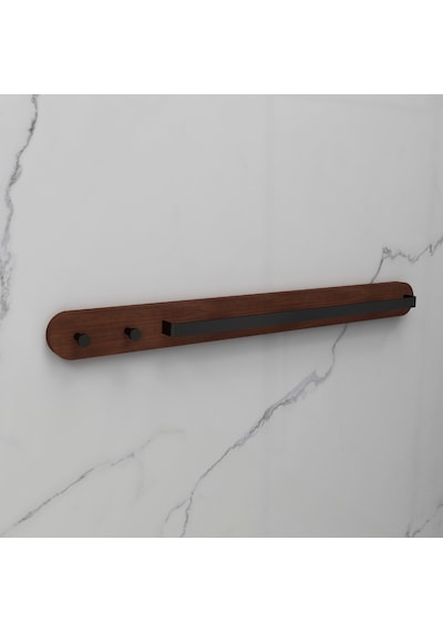 lyla concept Masif Detaylı Metal Havluluk Minimalist Duvar Askısı, Ceviz Masif Siyah