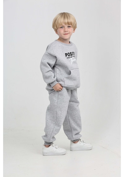 Toontoy Kids Toontoy Erkek Çocuk Posıtıve Baskılı Eşofman Takım Gri Melanj