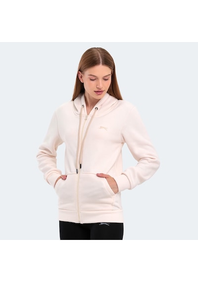 Slazenger KATYA Kadın Fermuarlı Kapüşonlu Cepli Ekru Sweatshirt