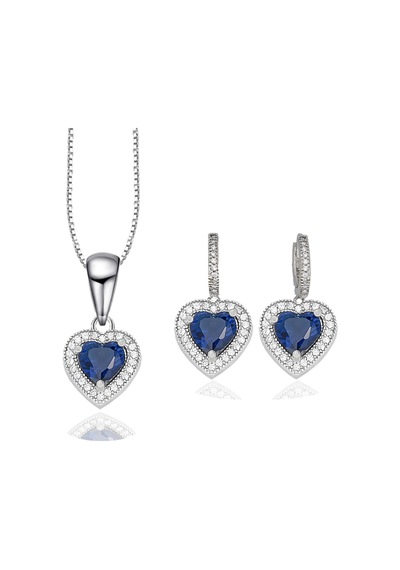 Brezza Lusso Jewelry Diamond Model Lusso Elegant Sapphire Heart Kadın Kolye Küpe Seti