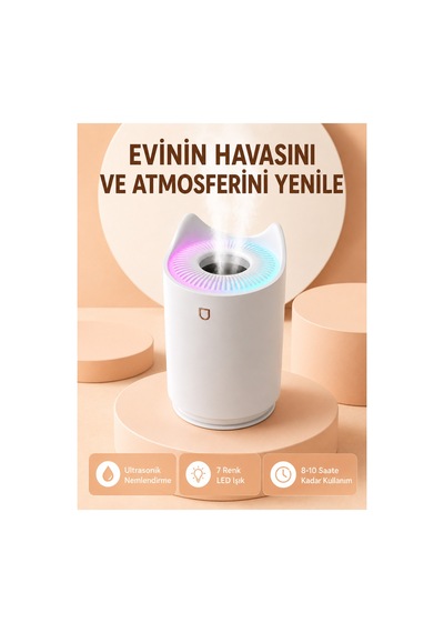 Astraltech Hava Nemlendirici Buhar Makinesi Aromaterapi Led Işıklı Oda Nemlendirici