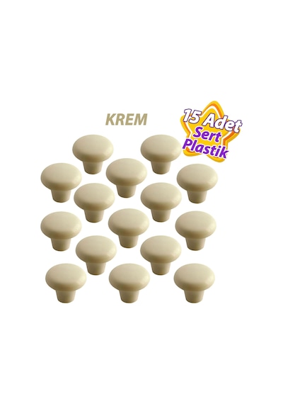 15 Adet Sert Plastik Mantar Düğme Kulp Krem Dolap Mobilya Mutfak Dolabı Çekmece Kapak Kulpu Kulbu