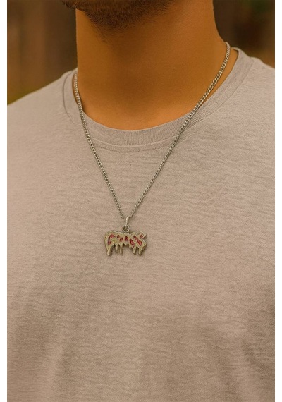 Gross Yazılı Punk Unisex Kolye Kırmızı Renk Alternatif Tasarım Çok renkli