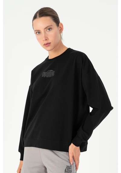 Maraton Oversize Kadın Bisiklet Yaka Siyah- Sweatshirt Siyah-