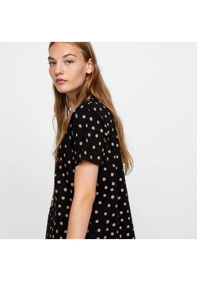 Escbutik Kadın Oversize Geniş Kalıp Puantiyeli Tişört T-shirt SIYAH