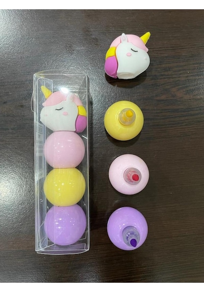 3 Renk Unıcorn Figürlü Mini Fosforlu Kalem Seti Pembe