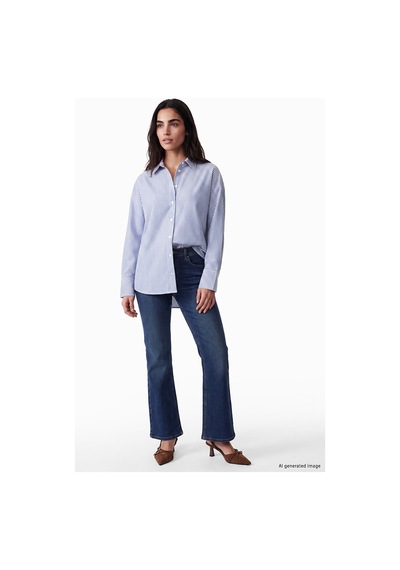 Lcw Vision Lacivert Çizgili Oversize Oxford Kadın Gömlek