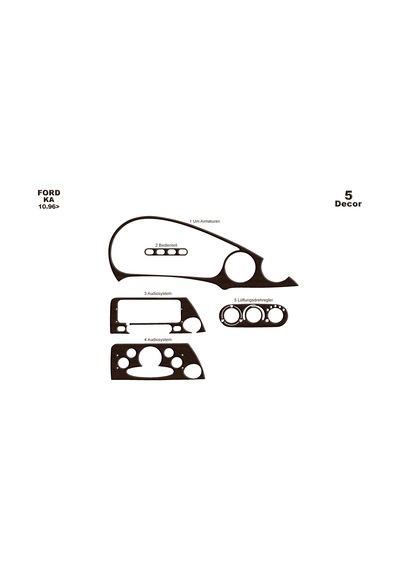 Ford Ka Torpido Kaplama 1996-2002 5 Parça Koyu Meşe