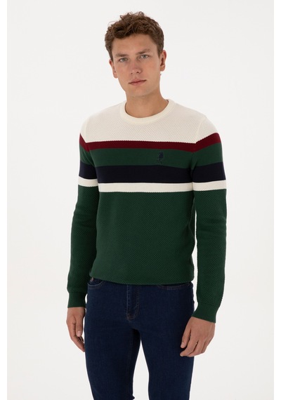 U.S. Polo Assn. Erkek Slim Fit Bisiklet Yaka Koyu Yeşil Kazak 50308234-VR079