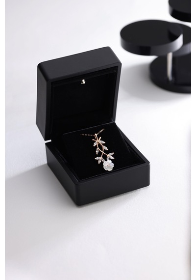 925 Ayar Gümüş Işıklı Kutuda Manolya Çiçeği Kolye Kadın Gümüş Kolye Rose Gold
