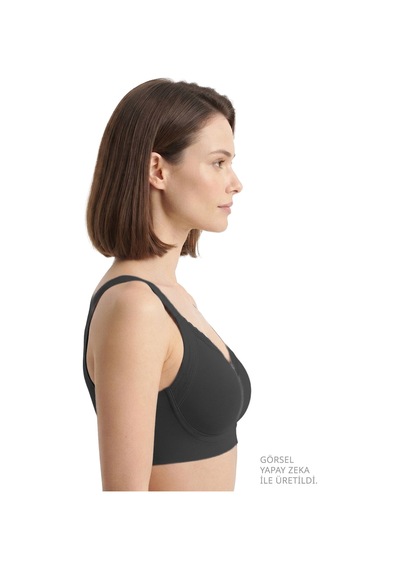 Cottonill Seamless Bra - Seravia Siyah Lazer Kesim Dantelli Minimizer Kadın Sütyen