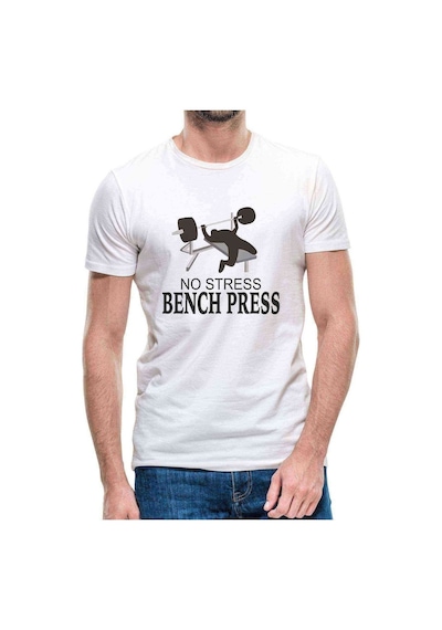 No Stress Bench Press Baskılı Beyaz Erkek Tshirt