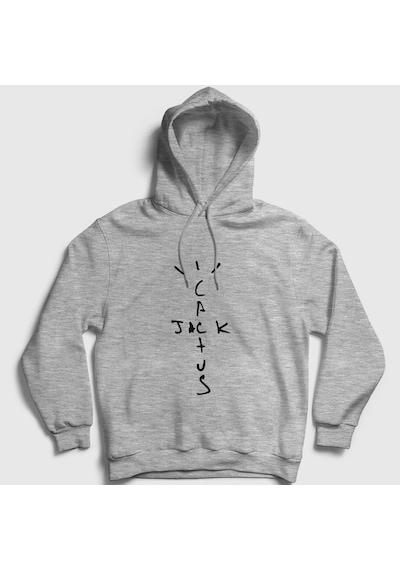 Presmono Unisex Cactus Jack Travis Scott Kapüşonlu Sweatshirt Gri Melanj