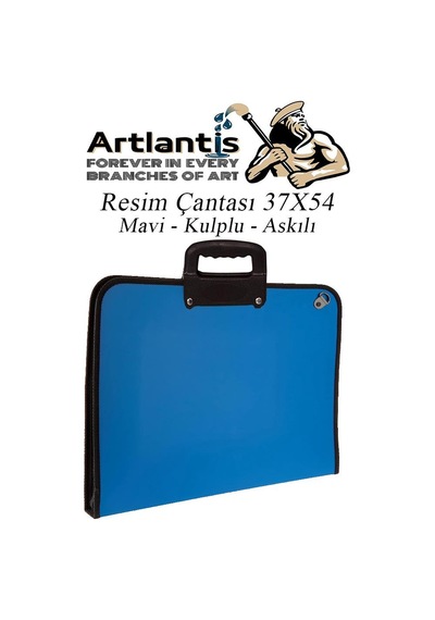 Mavi Resim Çantası Fermuarlı Kulplu 37x54 Cm 1 Adet Teknik Resim Dosya Çantası 35x50 Cm Askılı Proje Çantası Okul Sınıf