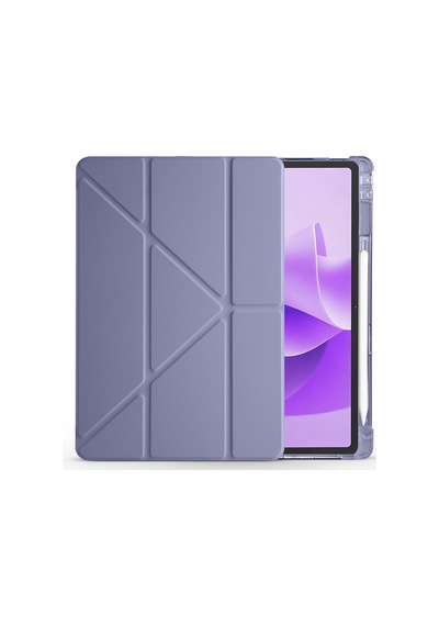 Lenovo Idea Tab Plus 12.1 2025 Tb361fu-tb361zu Uyumlu Kalem Bölmeli Dönebilen Üçgen Standlı Tri Folding Tablet Kılıfı - Mor - T42077