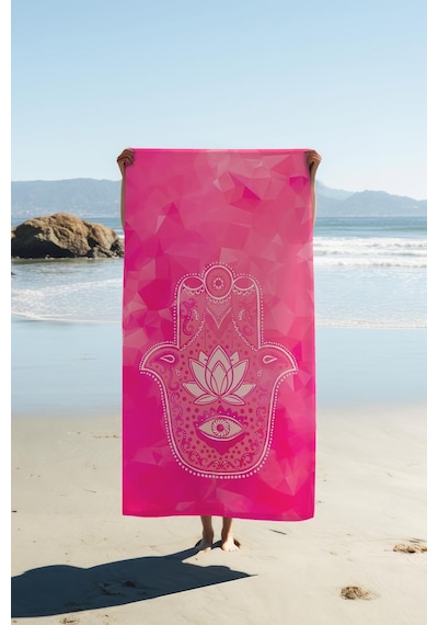 Dijital Baskı Plaj Deniz Havlusu Hamsa Lotus Mandala Desenli Peştamal Hvl0218 Renkli