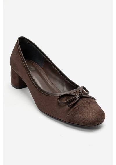 Luvi Shoes Leslıe Kahverengi Süet Fiyonklu Kadın Kalın Topuklu Ayakkabı