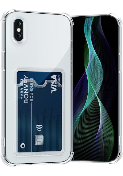 Apple Uyumlu iPhone X Kapak Kamera Korumalı Kartlıklı Darbe Emici Özellikli Şeffaf Silikon Kılıf