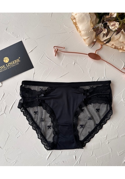 Arya Japon Style Arkası Tül Cut-out Dantel Detaylı Cheeky Külot/s Siyah