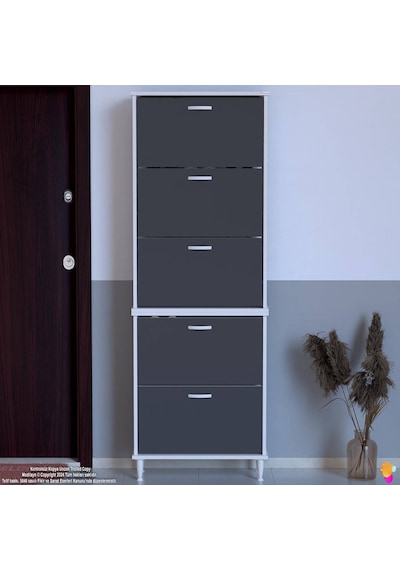 Modilayn Varbi Umay' 2 Li Kapı Önü 72x205x26 Cm Lik 5 Düşer Kapak 10 Göz Bölme Ayakkabılık Beyaz-antrasit Modilayn Varbi Umay' 2 Li Kapı Önü 72x205x26 Cm Lik 5 Düşer Kapak 10 Göz Bölme Ayakkabılık Beyaz-antrasit