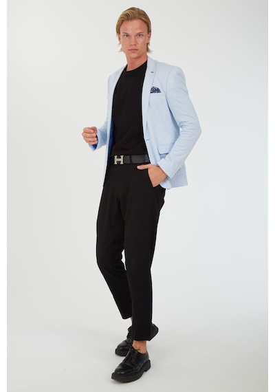 Sposo G-224 Dar Kalıp Örme Kumaş İndigo-Beyaz Erkek Blazer Ceket Beyaz - Indigo