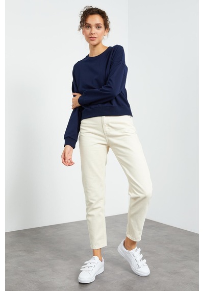 Tommy Life İndigo Basic Rahat Form O Yaka Kadın Sweatshirt - 97114 İndigo