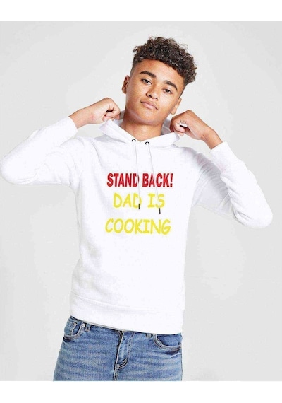 Tshirthane Stand Back Dad Is Cooking Baskılı Unisex Çocuk Kapüşonlu Sweat (534658933) Beyaz