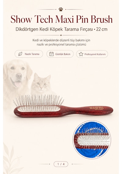 Showtech Maxi Pin Brush Kedi Ve Köpekler İçin Hassas Tarama Fırçası 22 Cm