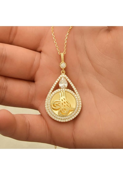 Gümüş Gold Kaplama Damla Tuğralı Kadın Kolye