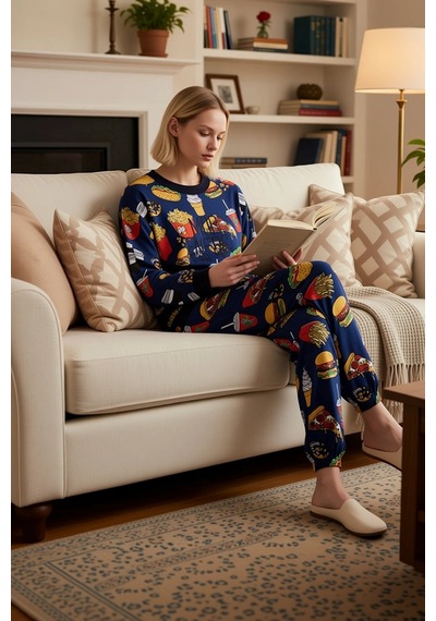Benerly Kadın Bisiklet Yaka Düşük Kol Fitted Örme Pijama Takımı Fonksiyon Çok renkli