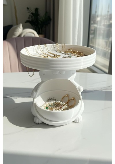 Figürlü Sunumluk Organizer Plastik Çok Amaçlı Kedi Biblo Beyaz 15 X 17